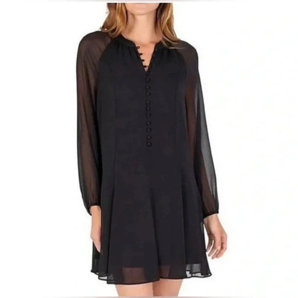 Joie Balloon Sleeve Dress Black Sheer Overlay Long Sleeve V- Neck Size XL - Picture 1 of 15